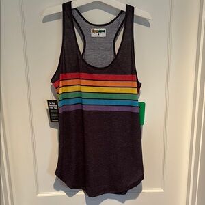 Tipsy Elves Black Tank Top with Rainbow Stripes